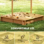Covered Wooden Sandbox with Adjustable Canopy, Convertible Bench Seat, and Backrests, Bottom Liner, Natural Green - Image 6
