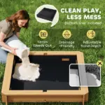 Covered Wooden Sandbox with Adjustable Canopy, Convertible Bench Seat, and Backrests, Bottom Liner, Natural Green - Image 7