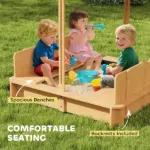 Covered Wooden Sandbox with Adjustable Canopy, Convertible Bench Seat, and Backrests, Bottom Liner, Natural Green - Image 8