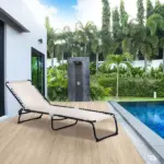 Outsunny Cream Recline Mesh Lounge, Outdoor Breathable Chaise Bed for Supreme Relaxation and Comfort - Image 2