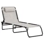 Outsunny Cream Recline Mesh Lounge, Outdoor Breathable Chaise Bed for Supreme Relaxation and Comfort