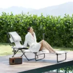 Outsunny Cream White Folding Lounge Chair with Reclining Back for Outdoor Relaxation - Image 2
