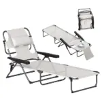 Outsunny Cream White Folding Lounge Chair with Reclining Back for Outdoor Relaxation - Image 11