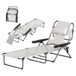 Outsunny Cream White Folding Lounge Chair with Reclining Back for Outdoor Relaxation