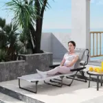 Outsunny Cream White Folding Lounge Chair with Reclining Back for Outdoor Relaxation - Image 10