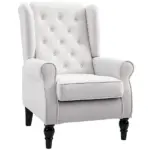 HOMCOM Cream White High Back Accent Chair with Wooden Legs, Removable Cushion for Living Room, Club, Bedroom