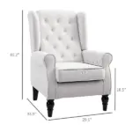 HOMCOM Cream White High Back Accent Chair with Wooden Legs, Removable Cushion for Living Room, Club, Bedroom - Image 3