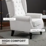HOMCOM Cream White High Back Accent Chair with Wooden Legs, Removable Cushion for Living Room, Club, Bedroom - Image 5