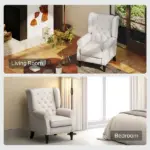 HOMCOM Cream White High Back Accent Chair with Wooden Legs, Removable Cushion for Living Room, Club, Bedroom - Image 8