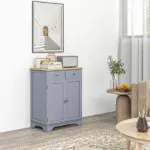 Curio Credenza: Kitchen Storage Cabinet with Solid Wood Top, Adjustable Shelf and 2 Drawers for Living Room - Image 2
