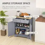 Curio Credenza: Kitchen Storage Cabinet with Solid Wood Top, Adjustable Shelf and 2 Drawers for Living Room - Image 4