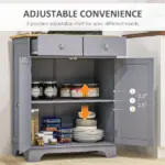 Curio Credenza: Kitchen Storage Cabinet with Solid Wood Top, Adjustable Shelf and 2 Drawers for Living Room - Image 6
