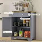 Curio Credenza: Kitchen Storage Cabinet with Solid Wood Top, Adjustable Shelf and 2 Drawers for Living Room - Image 7