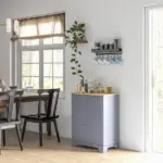 Curio Credenza: Kitchen Storage Cabinet with Solid Wood Top, Adjustable Shelf and 2 Drawers for Living Room - Image 10