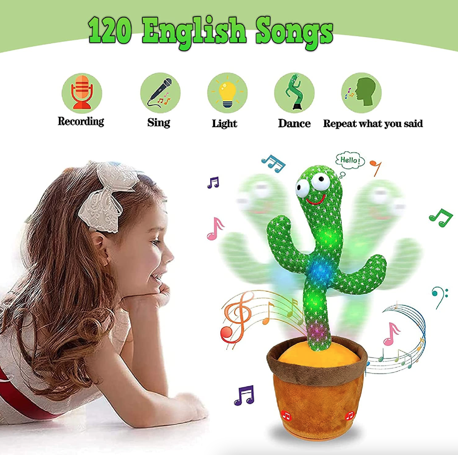 Dancing Talking Cactus Plush Toy with Recording and Music Playback