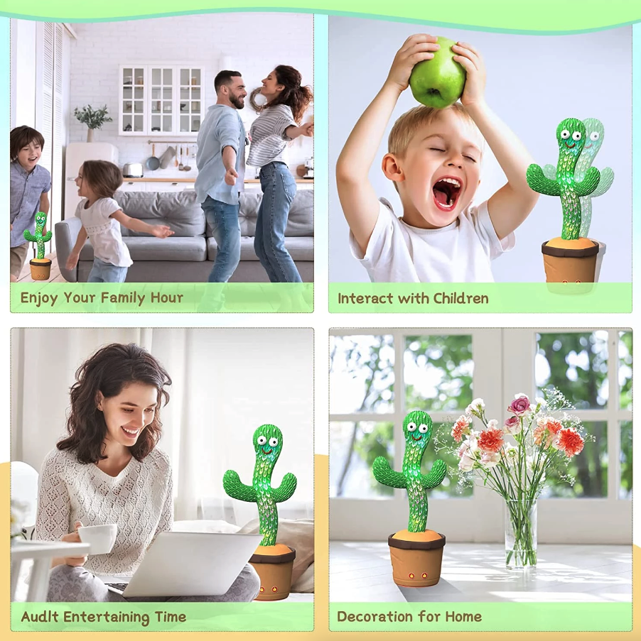 Dancing Talking Cactus Plush Toy with Recording and Music Playback