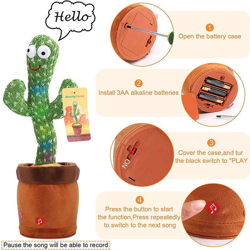 Dancing Talking Cactus Plush Toy with Recording and Music Playback