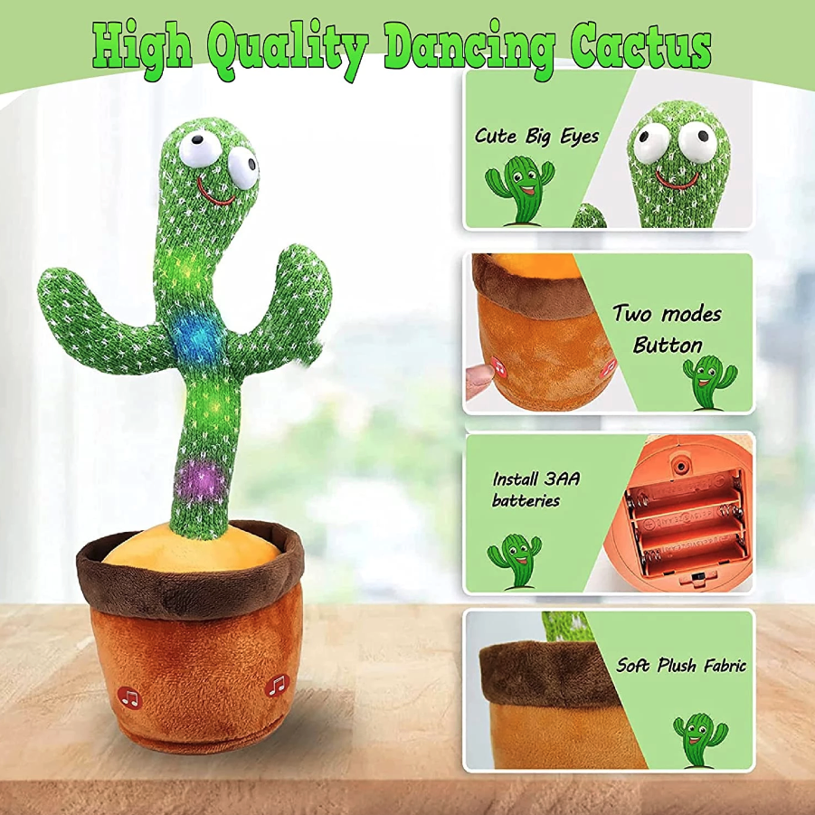 Dancing Talking Cactus Plush Toy with Recording and Music Playback