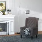 HOMCOM Dark Brown Button-Tufted Accent Chair with Round Armrests, Wood Legs for Living Room - Image 11