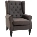 HOMCOM Dark Brown Button-Tufted Accent Chair with Round Armrests, Wood Legs for Living Room - Image 12
