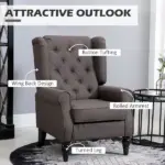 HOMCOM Dark Brown Button-Tufted Accent Chair with Round Armrests, Wood Legs for Living Room - Image 5
