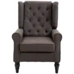 HOMCOM Dark Brown Button-Tufted Accent Chair with Round Armrests, Wood Legs for Living Room - Image 9