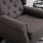 HOMCOM Dark Brown Button-Tufted Accent Chair with Round Armrests, Wood Legs for Living Room - Image 10
