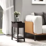 Dark Coffee End Side Table with Flip Top Storage Hinge Cabinet Bottom Shelf Sturdy Base for Living Room - Image 2