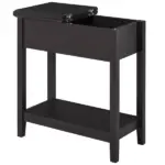 Dark Coffee End Side Table with Flip Top Storage Hinge Cabinet Bottom Shelf Sturdy Base for Living Room