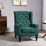 HOMCOM Dark Green High Wingback Lounge Chair, Button-Tufted with Round Armrests, Wood Legs for Living Room - Image 2