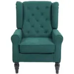 HOMCOM Dark Green High Wingback Lounge Chair, Button-Tufted with Round Armrests, Wood Legs for Living Room