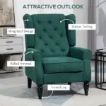 HOMCOM Dark Green High Wingback Lounge Chair, Button-Tufted with Round Armrests, Wood Legs for Living Room - Image 4