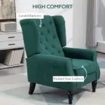 HOMCOM Dark Green High Wingback Lounge Chair, Button-Tufted with Round Armrests, Wood Legs for Living Room - Image 5