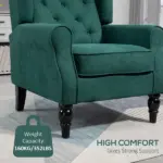 HOMCOM Dark Green High Wingback Lounge Chair, Button-Tufted with Round Armrests, Wood Legs for Living Room - Image 6