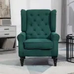 HOMCOM Dark Green High Wingback Lounge Chair, Button-Tufted with Round Armrests, Wood Legs for Living Room - Image 10