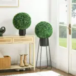HOMCOM Decorative Artificial Trees 2 Pack 15.75 Inch Faux Boxwood Topiary Ball for Indoor Outdoor Home Decor - Image 2