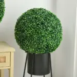 HOMCOM Decorative Artificial Trees 2 Pack 15.75 Inch Faux Boxwood Topiary Ball for Indoor Outdoor Home Decor - Image 7