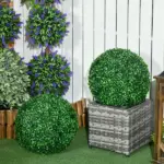 HOMCOM Decorative Artificial Trees 2 Pack 15.75 Inch Faux Boxwood Topiary Ball for Indoor Outdoor Home Decor - Image 10