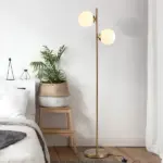 Decorative Floor Lamp with 2 Glass Shades Modern Lighting for Living Room Bedroom White - Image 2