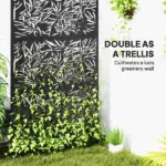 Outsunny Decorative Privacy Fence Screen, Metal Outdoor Privacy Screen Climbing Plant Trellis with Stand, Bamboo Black - Image 4