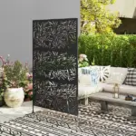 Outsunny Decorative Privacy Fence Screen, Metal Outdoor Privacy Screen Climbing Plant Trellis with Stand, Bamboo Black - Image 7