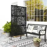 Outsunny Decorative Privacy Fence Screen, Metal Outdoor Privacy Screen Climbing Plant Trellis with Stand, Bamboo Black - Image 10