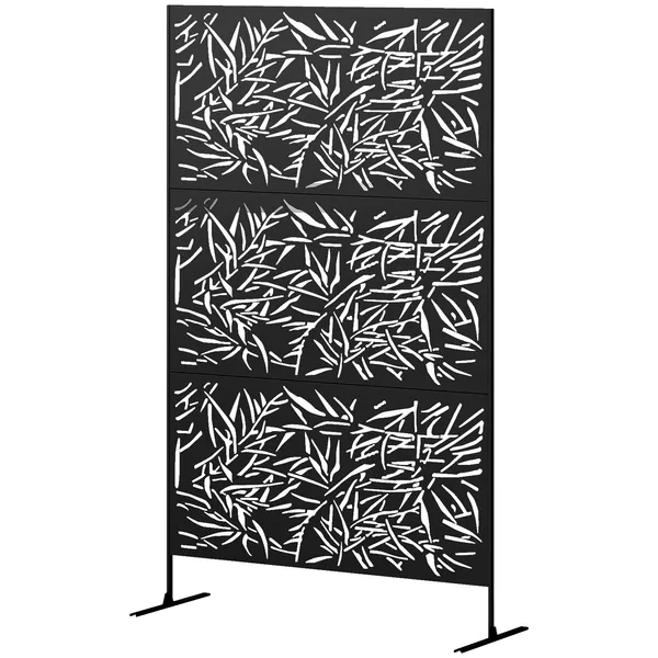 decorative-privacy-fence-screen-metal-outdoor-privacy-screen-climbing-plant-trellis-with-stand-bamboo-black.webp Outsunny Decorative Privacy Fence Screen, Metal Outdoor Privacy Screen Climbing Plant Trellis with Stand, Bamboo Black - Image 1