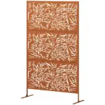Outsunny Decorative Privacy Fence Screen, Metal Outdoor Privacy Screen Climbing Plant Trellis with Stand, Bamboo Brown
