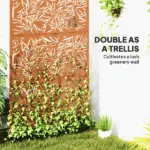 Outsunny Decorative Privacy Fence Screen, Metal Outdoor Privacy Screen Climbing Plant Trellis with Stand, Bamboo Brown - Image 4