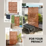 Outsunny Decorative Privacy Fence Screen, Metal Outdoor Privacy Screen Climbing Plant Trellis with Stand, Bamboo Brown - Image 6