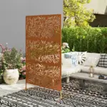 Outsunny Decorative Privacy Fence Screen, Metal Outdoor Privacy Screen Climbing Plant Trellis with Stand, Bamboo Brown - Image 7
