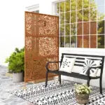 Outsunny Decorative Privacy Fence Screen, Metal Outdoor Privacy Screen Climbing Plant Trellis with Stand, Bamboo Brown - Image 10