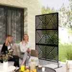 Decorative Privacy Fence Screen, Metal Outdoor Privacy Screen Climbing Plant Trellis with Stand, Rhombus Black - Image 2