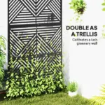 Decorative Privacy Fence Screen, Metal Outdoor Privacy Screen Climbing Plant Trellis with Stand, Rhombus Black - Image 4